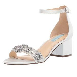 NEW BETSEY JOHNSON Something Blue Bridal Ivory Mel Ankle Strap beaded heels